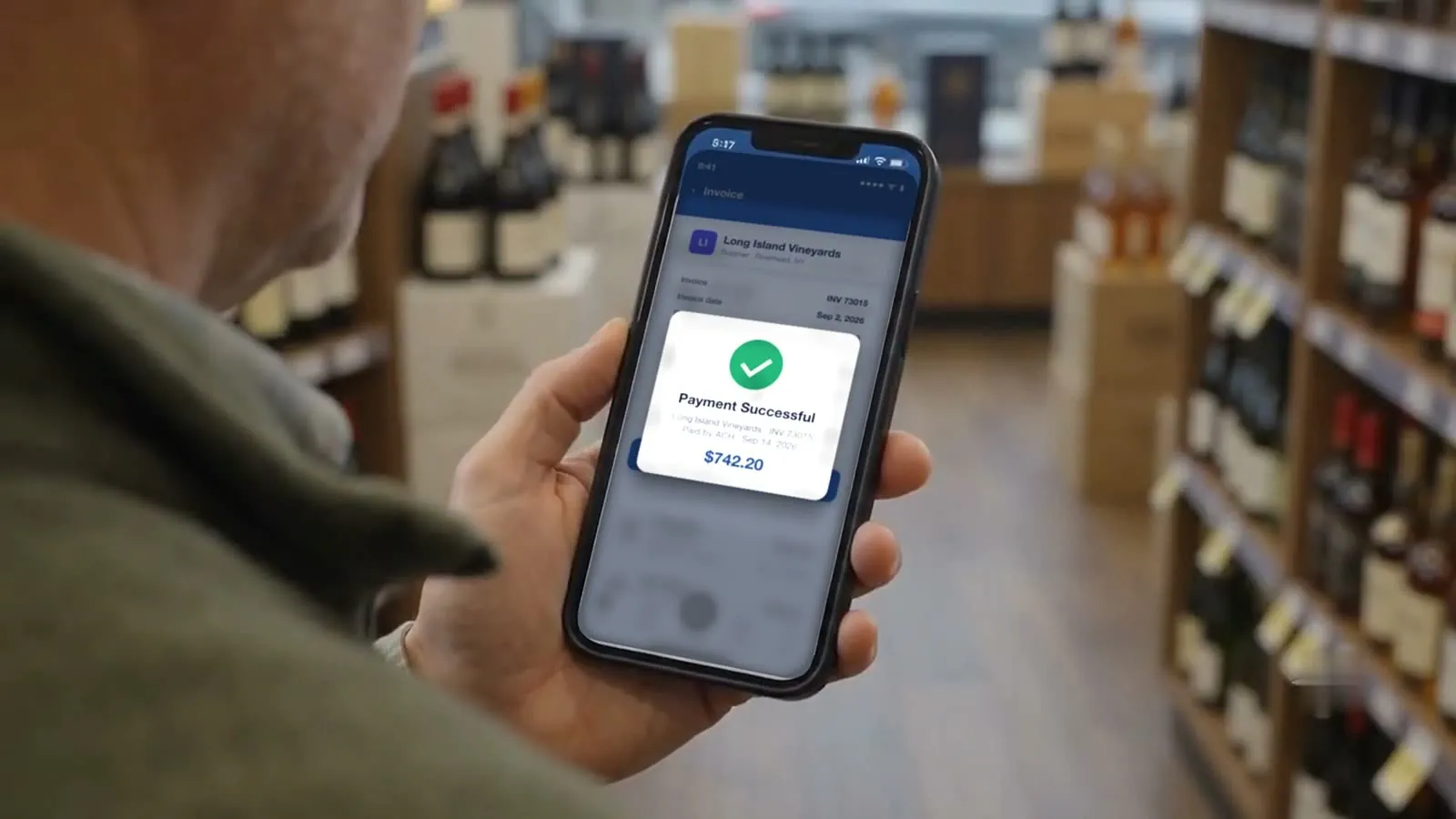 A retailer's phone showing a payment made in the Wireten app