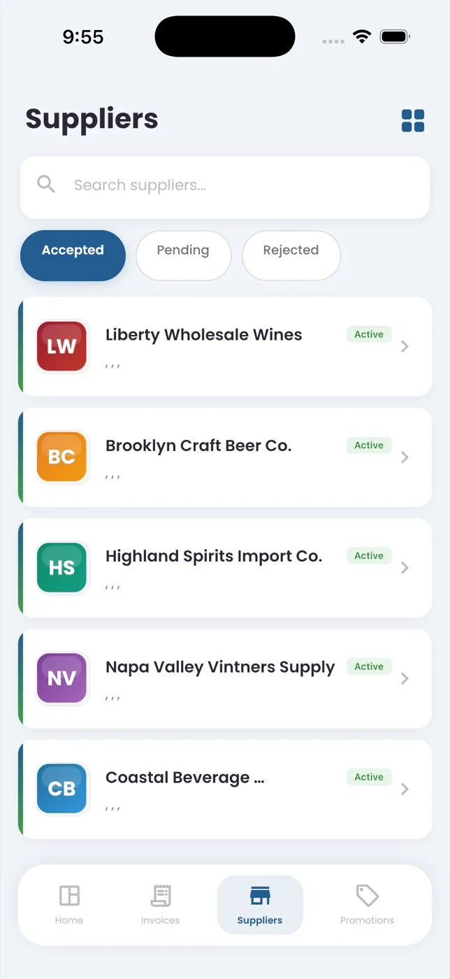 Wireten app: a wine and spirits retailer's suppliers in one list